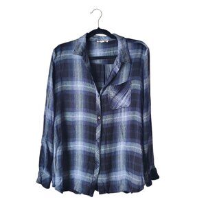 Beach Lunch Lounge Blue Plaid Button Up